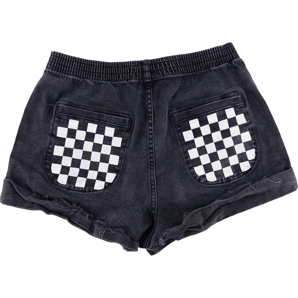 Aviator Nation Womens M Jean Shorts Vintage Black Checkerboard Safari High Rise